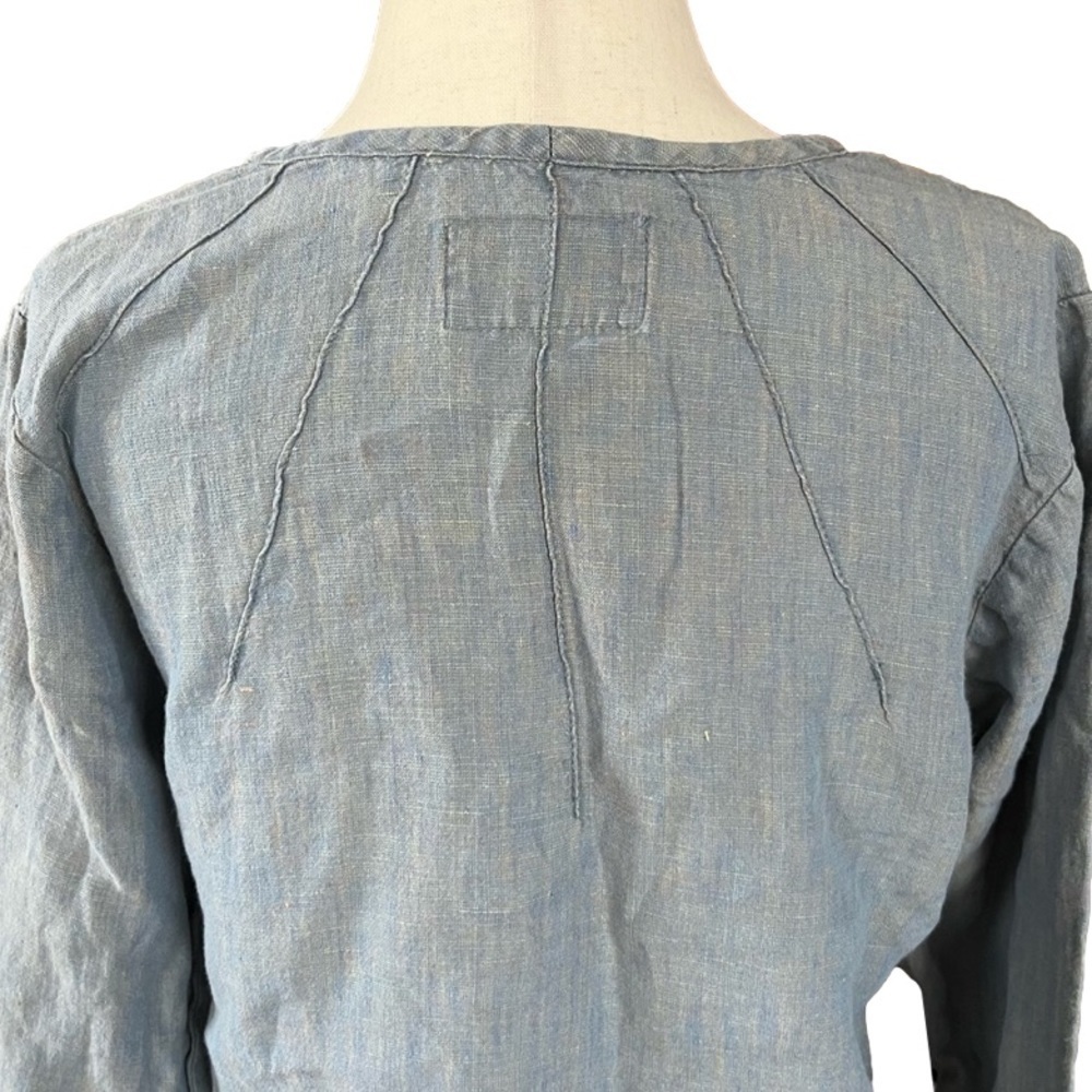 Flax Blue Tunic Minimalist 100% Linen Long Sleeves w/ Pintuck Detail Sz SP - Picture 5 of 11